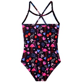 Traje de baño de una pieza para niñas, de verano UPF 50+, de secado rápido, para playa, con correa cruzada, 2 a 10 años, Flamenco, 9-10 Años