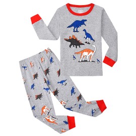 Codkkre Boys Pyjamas Toddler Pjs Kids Dinosaur Long Sleeve Cotton Nightwear Sleepwear Sets Christmas Pjs 2 Pcs 7 Years,Grey/Dinosaur