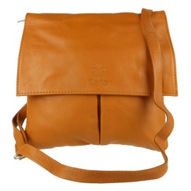 Girly Handbags Womens Double Pocket Italian Leather Messenger Bag - Tan