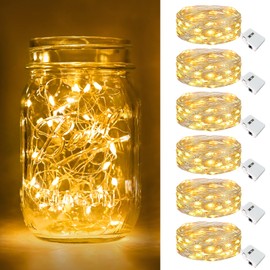 btfarm 6 Pack LED Fairy Lights Battery Operated 3 Modes, 7ft 20 Led Twinkle String Lights Waterproof, Mini Silver Wire Firefly Starry Moon Lights for DIY Christmas Mason jars Wedding Table Centerpiece
