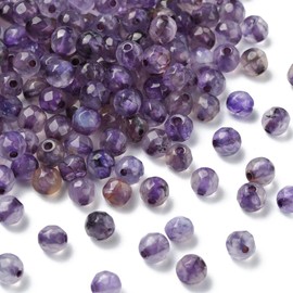 Airssory 200 pcs 4mm Natural Agate Loose Beads Purple Faceted Round Gemstone Beads for DIY Jewellery Making Bracelet Necklace Earrings Crafts