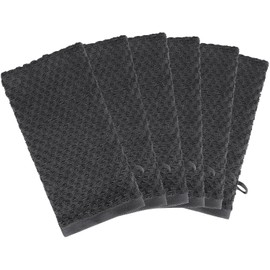 Cotton CRAFT - Guantes de baño exfoliantes, juego de 6 guantes de toalla de tela de gofre de spa europeo, 100% algodón, con lazo para colgar, agradable a la piel, grande, 5.5 x 10 pulgadas, color gris