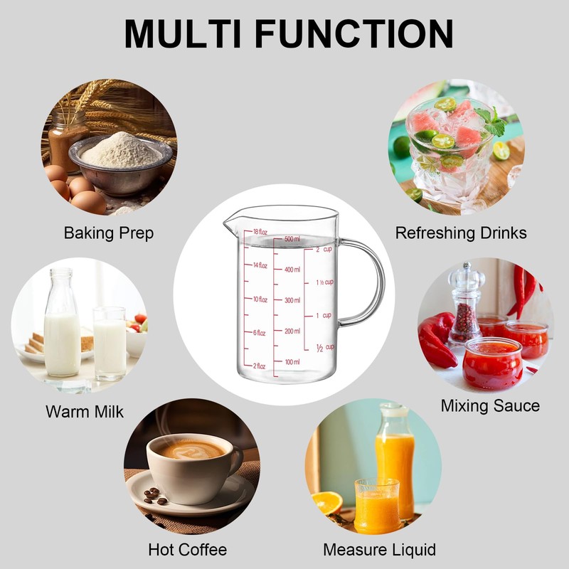 Luvan 18OZ/500ML Glass Measuring Cup, 2 Cup Glass Measuring Cups