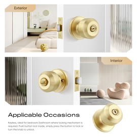 Leydebong 8 Pack Gold Door Knob, Privacy Door Knobs for Bedroom and Bathroom Doors, Keyless Interior Door Knob
