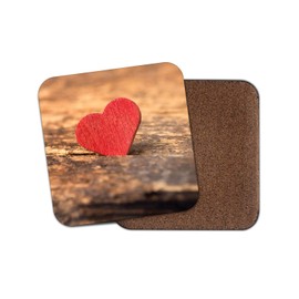 1 x Wooden Red Love Heart Coaster - Wife Girlfriend Valentines Cute Fun #15148