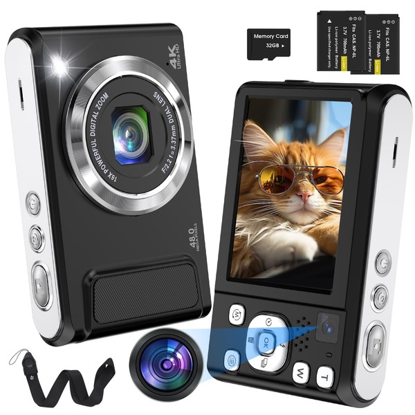 Bofypoo 4K Digital Camera, Dual Camera, 32GB Micro SD Card