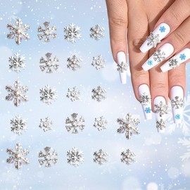 20PCS Christmas Snowflake Nail Charms, Silver Snowflake Charms for Acrylic Nails,3D Alloy Snowflake Nail Charms for DIY Women Christmas Nails