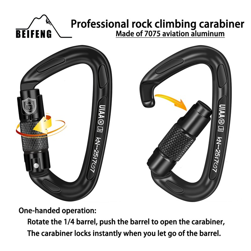 BEIFENG Auto Locking Carabiner 25KN Professional Rock Climbing Carabiner Obtained