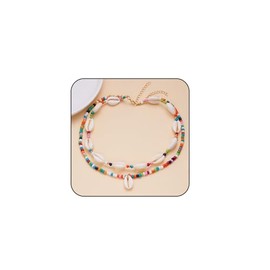 bike8 Shell Necklace for Women Boho Beaded Necklace Layered Charm Necklaces Surfer Shell Necklace Jewelry Beach Essentials Summer Outfits for Women (Colorful)