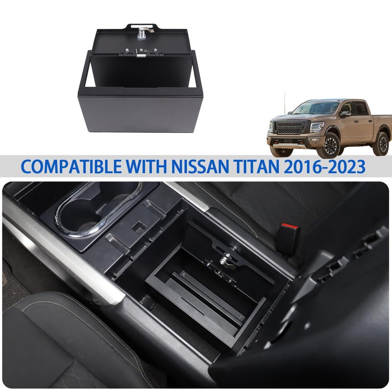 Center Console Safe Box Compatible with Nissan Titan 2016-2023, Armrest