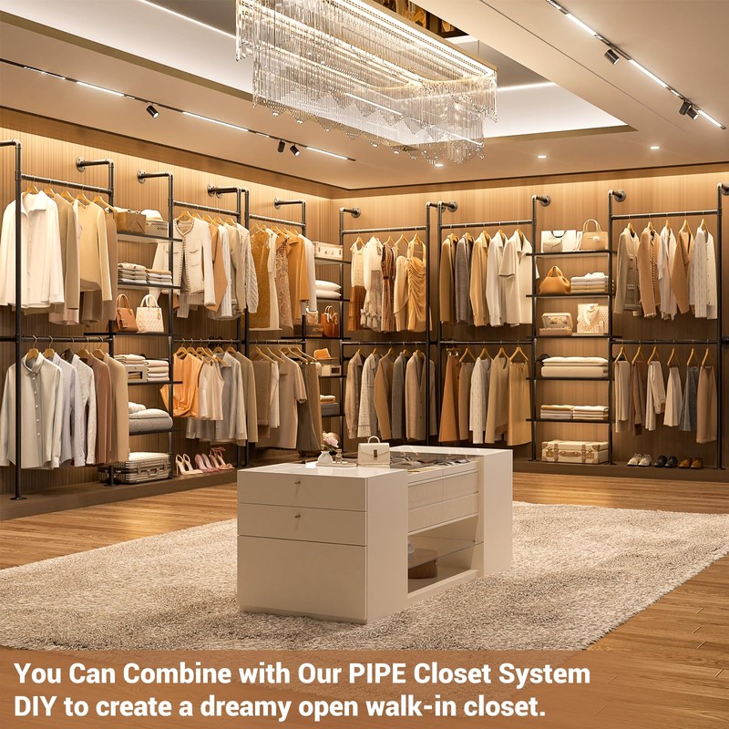 Aheaplus Industrial Pipe Clothing Rack, Reversible 6.42FT Clothes Rack for