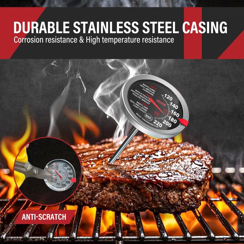 AWLKIM 2 Pack Stainless Steel Meat Thermometer, Safe Leave in