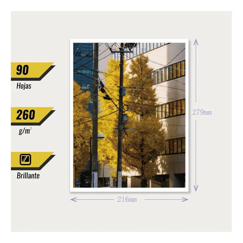 Papel Fotográfico Brillante Kamo, Carta 90 Hojas, 260g Color Blanco