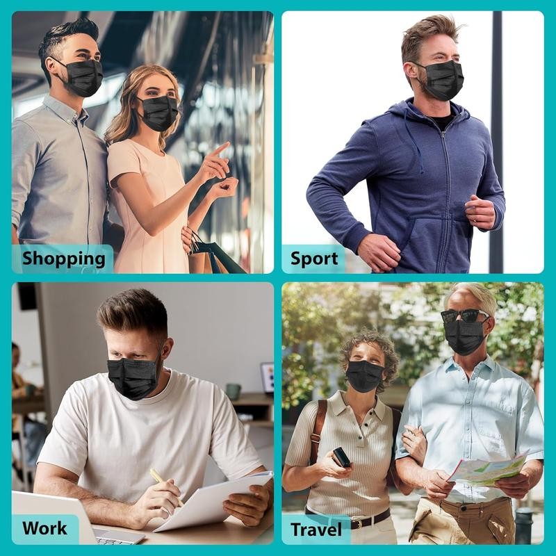 100 PCS Disposable Face Masks, Black Masks, 3 Ply Protection