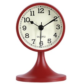 Queena Retro Round Silent Alarm Clock Non-Ticking Battery Operated Desk Clock for Bedroom Red