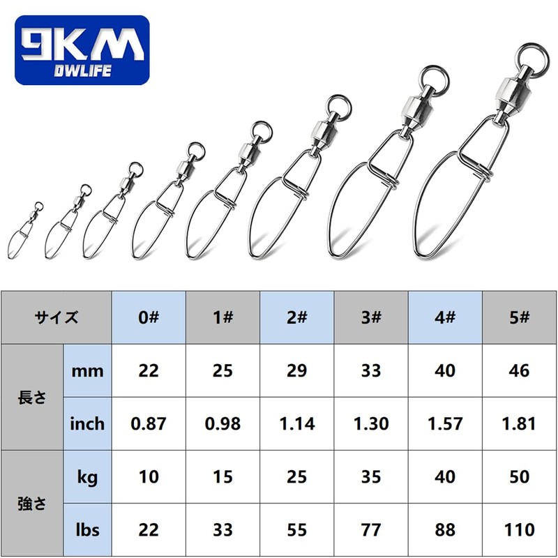 9KM DWLIFE Cross Lock 20pcs Ball Bearing Swivels Strong Snap