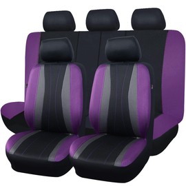 Flying Banner car seat Covers Full Set All Air Mesh Breathable Man Lady Airbag Compatible Rear Bench Split 40/60 50/50 60/40 Truck Pick Up (Full Set - Low Back, Black Gray Purple)