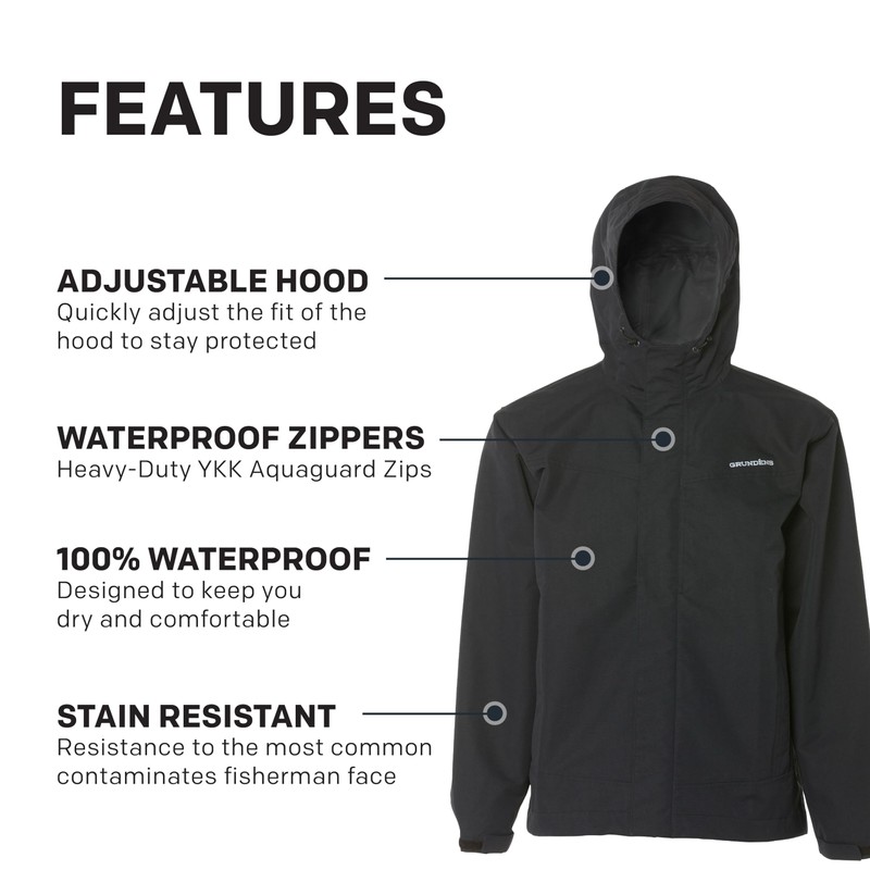 Grundéns Men’s Full Share Jacket | Waterproof, Breathable, Black, Large