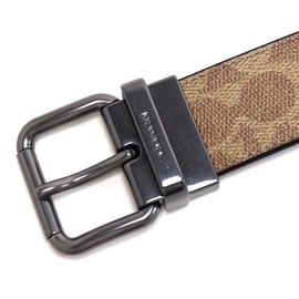Coach Men's Belt Reversible Tan Charcoal CY922 QBRMO, tan x charcoal