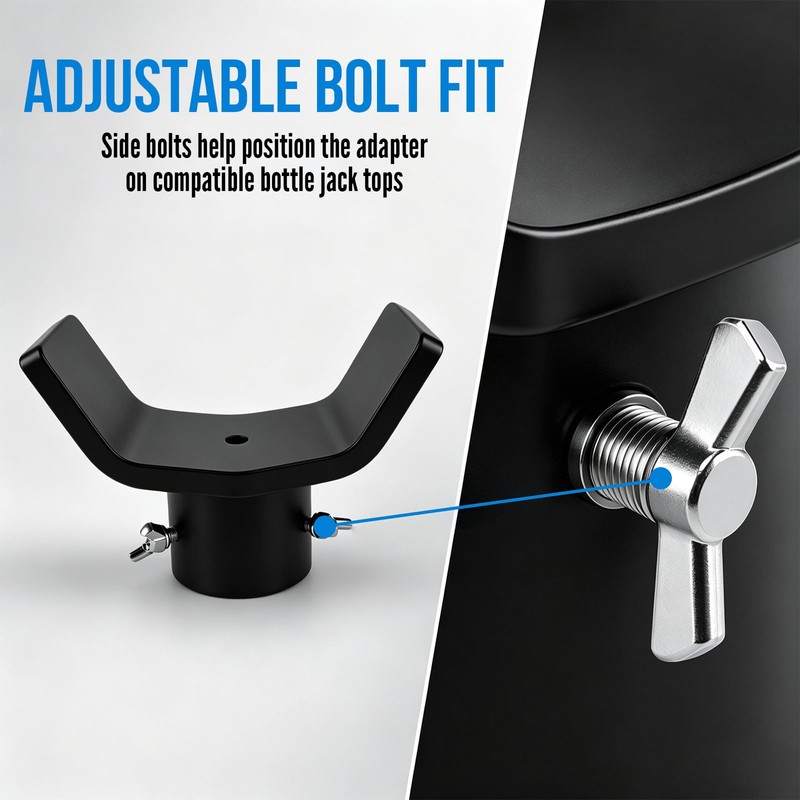 Bottle Jack Adapter,V-Shaped Axle Saddle, Adjustable Bolts (Black