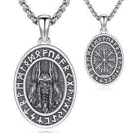 Viking Necklace Men's 925 Sterling Silver Thor's Hammer / Tree of Life / Compass / Odin / Wolf / Celtic Knot Pendant Necklace Amulet Nordic Mythology Viking Jewellery for Men Women, Sterling Silver,