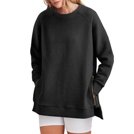 ANRABESS Women's Oversized Sweatshirts Crewneck Long Sleeve Tunic Pullover Shirts Side Zipper Hoodies 2025 Fall Clothes Black Large