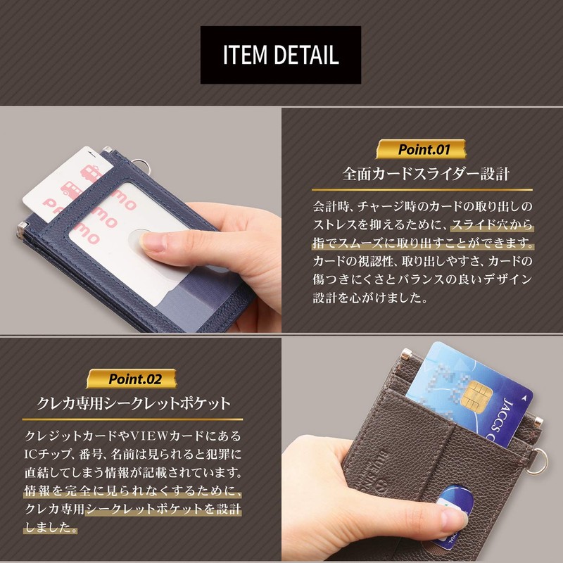 Blue Cynthia Commuter Pass Case, Genuine Leather, Men's, Bifold, Thin,