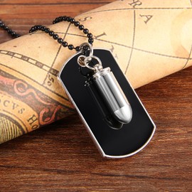 Cupimatch Dog Tag Pendant Necklace： Bullet Pendant Punk Military Style Men's Stainless Steel Necklace