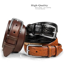 Armana Women's Dress Belt Solid Brass Buckle (Silver) Italian Calfskin Genuine Leather Dress Belt 1-1/8"(30mm) Wide (Lizard Black, 38)