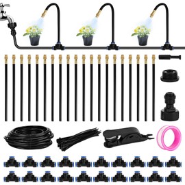 Trendecor 20M Automatic Irrigation System Kit, 360° Bendable Drip Irrigation System with 20 Adjustable Misting Nozzles Atomizing Copper Nozzle for Patio Garden Greenhouse Watering