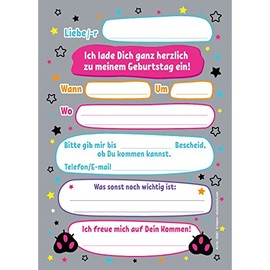 JuNa-Experten 12 Invitation Cards Cat Unicorn Children's Birthday Girl Unicorn Birthday Invitations Birthday Party Card Set