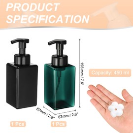 uxcell 4PCS Square Empty Foam Pump Bottle, 450ml Travel Foam Soap Dispenser Empty Refillable Plastic Pump Bottle for Lash Shampoo, Hand Soap, Facial Lotion(9" Blue/Black)