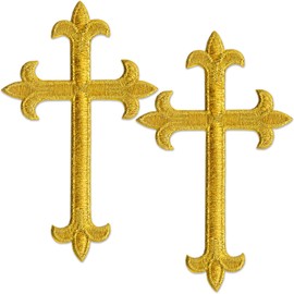 Laughing Lizards Gold Cross Patch (2-Pack) Religious Iron On Patches Embroidered Patch Applique - Embellishments for Clothing, Jackets, Backpacks, and Decorations (Gold Cross)