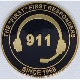9-1-1 Dispatcher Thin Gold Line Challenge Coin TC Week Gift - 1.75 inch Diameter Brass - 911 Telecommunicator and Call Taker
