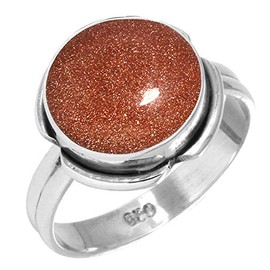 Jeweloporium 925 Silver Ring for Women Size R 1/2 Brown Gold Sunstone Gemstone Vintage Silver Ring Birthday Gift Solitaire Jewelry