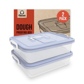 Chef Pomodoro Large Pizza Dough Proofing Box Kit 2-Pack, 17 x 13-Inch, Pizza Dough Container, Fits 6-8 Dough Balls, 2 Trays and 2 Covers, Household Pizza Dough Tray With Convenient Carry Handle (Blue)