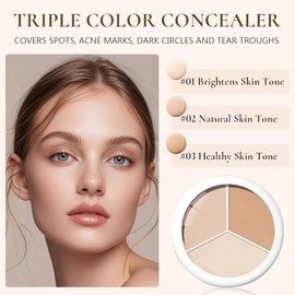 Tricolor Concealer, 2025 Tri Color Face Concealer Highlight Contour Palette Tri Color Concealer Pot, Upgrade Colors Correcting Concealer for Mature Li