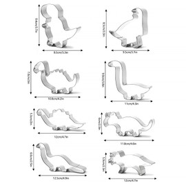 SSKHE Dinosaur Cookie Cutters Funny Dinosaur Cookie Cutters for Children Various Trex, Brontosaurus, Spinosaurus, Brachiosaurus, Triceratops, Dinosaur Head Footprint Pack of 8