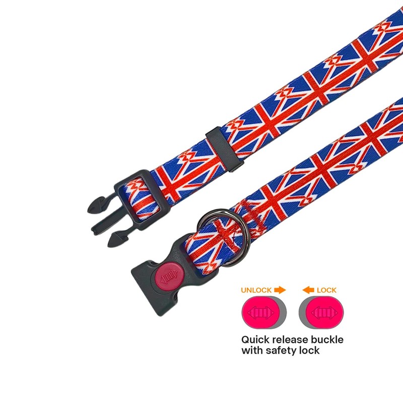 Olahibi Dog Collar and Leash Combo Set, Union Flag Pattern,