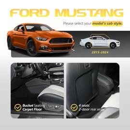 PWY Floor Mats for 2015-2021 2022 2023 2024 Ford Mustang 2 Door, TPE AII Weather Protection Floor Mats Full Set, Custom Fit for Ford Mustang Floor Liners,Heavy Duty Car Mats,1st&2nd Row