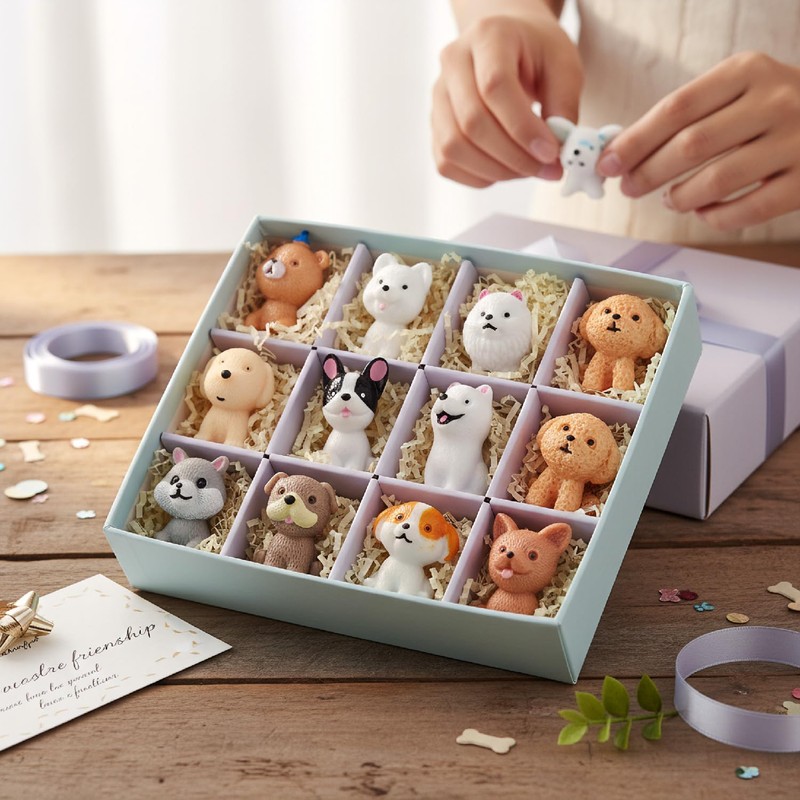 Gaomumu 12PCS Mini Cute Puppy Figurines, Resin Cartoon Dog Ornaments,