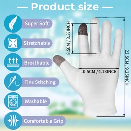 Wanmu 12 Pairs Cotton Gloves Touchscreen Moisturizing Gloves Overnight for Sleeping White Cotton Glove for Dry Hands