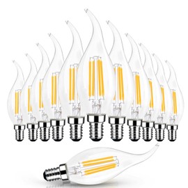 Bombilla LED Candelabro E12, 2700K Bombillas De araña, Equivalente 60W, Bombillas LED filamento de llama regulables - Paquete 12, Blanco cálido suave