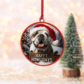 Festive Dog Breeds Christmas Ornament - 3D Printed- Adorable Dogs in Santa Hat Holiday Decor, Ready-to-Hang Xmas Tree Decoration for Dog Lovers and Pet Owners (Bulldog)
