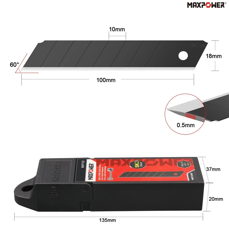 MAXPOWER 50 Pack Utility Knife Blades-18 mm Snap Off Blade