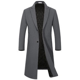 APTRO Men's Wool Trench Coat Full Length Fleece Lining Top Coat 1817 Grey S