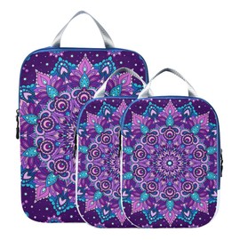 ALAZA Compression Packing Cubes for Suitcases 3 Set, Purple Mandala Travel Luggage Organiser Packing Cubes for Clothes Shoes Home Storage