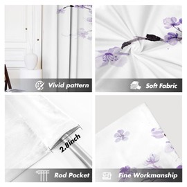 Kikiry Purple Cherry Kitchen Curtains 27.5'' W x 39'' L Small Mini Short Cafe Lavender Spring Floral Sakura Plum Blossom Leaves Japanese Asian Woman Window Drapes Treatment Tiers Fabric 1 Pair