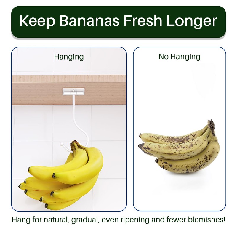Josmimic White Banana Hanger Hook Under Cabinet: Adhesive Banana Holder,