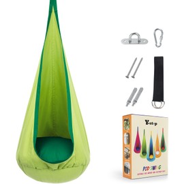 Y-STOP Kids Pod Swing Seat, Hanging Hammock Chair with Inflatable Pillow, Sensory Swing Chair with Pocket for Indoor and Outdoor(Green)